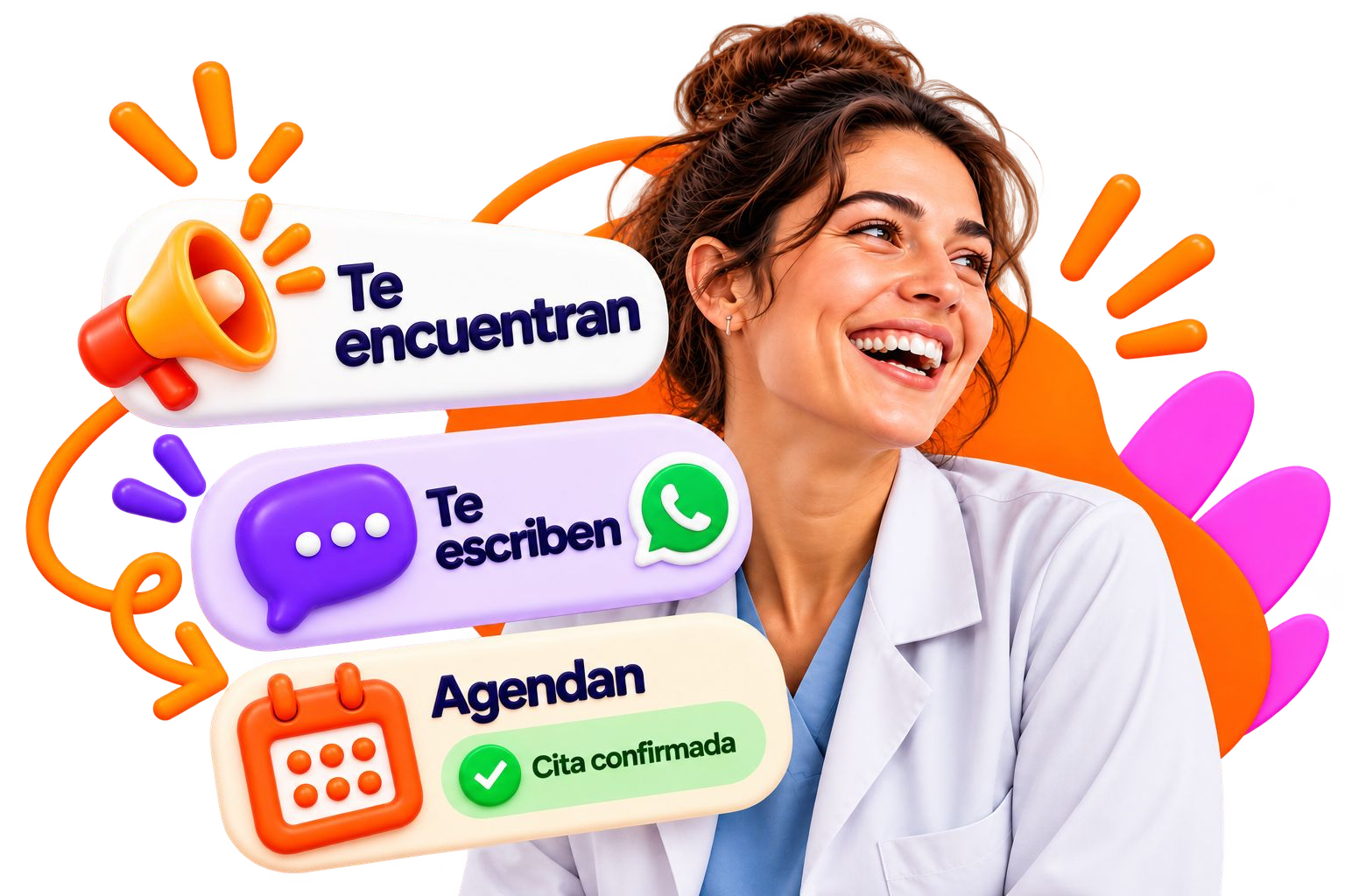 Doctora junto a las etapas: te encuentran, te escriben y agendan